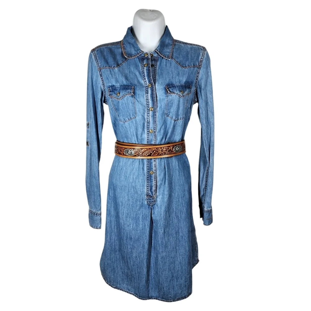 JUSTIN TOP GRAIN LEATHER STAR MEDALLIONS TOOLED BELT